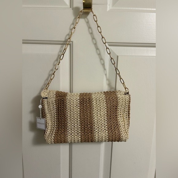 Shiraleah Sandy Paper Straw Shoulder Bag Clutch Gold Chain Strap NWT - Picture 6 of 8